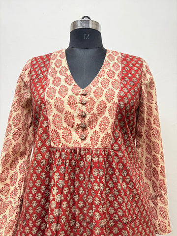 Rust Cotton Tunic Dress - Prathaa - weaving traditions