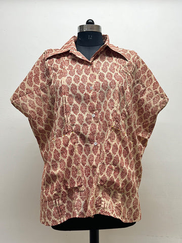 Rust Paisley printed Kaftan - Prathaa - weaving traditions