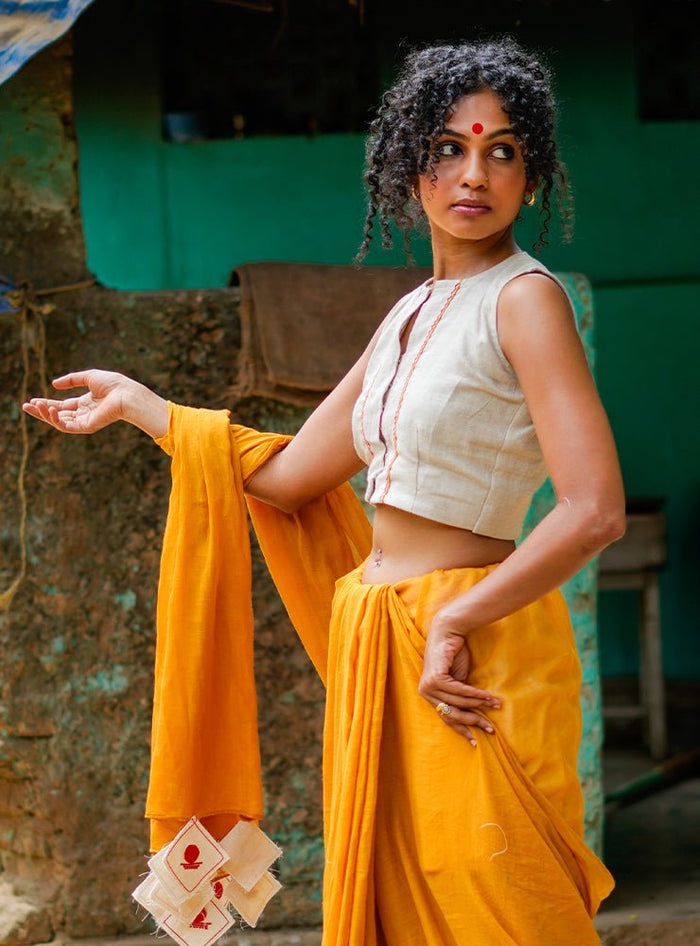 Beige Handloom Cotton Saaz Blouse image 3