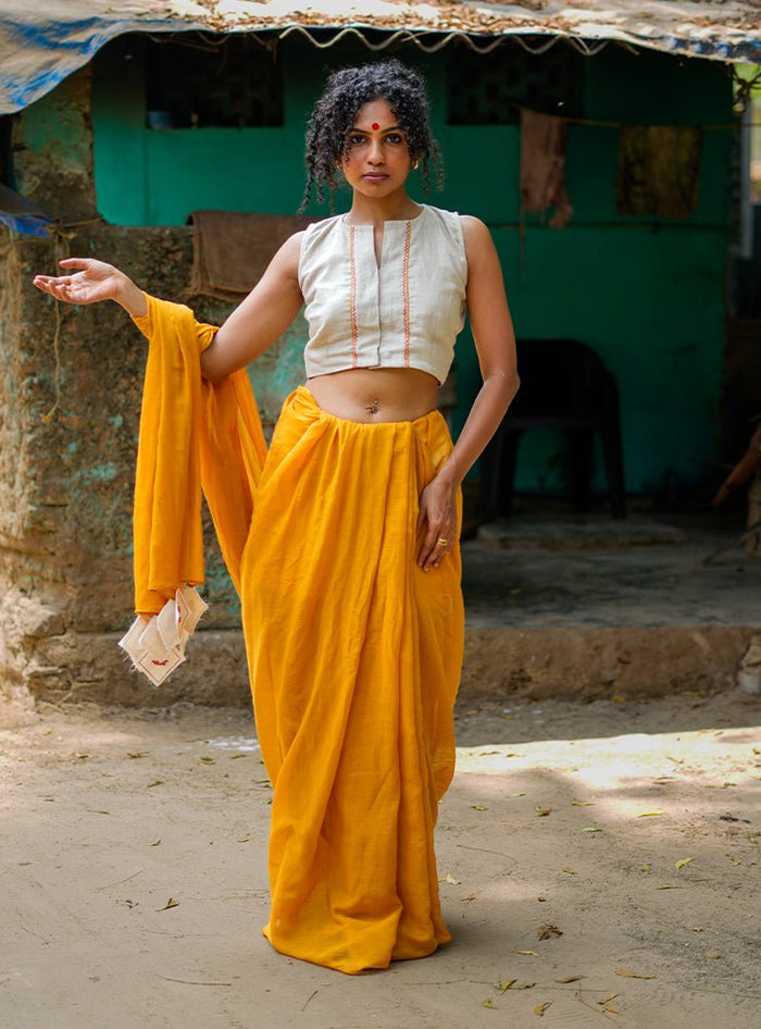 Beige Handloom Cotton Saaz Blouse