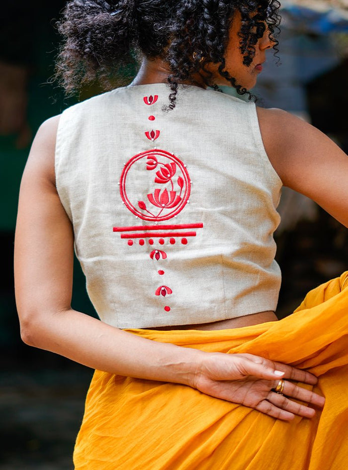 Beige Handloom Cotton Saaz Blouse image 2
