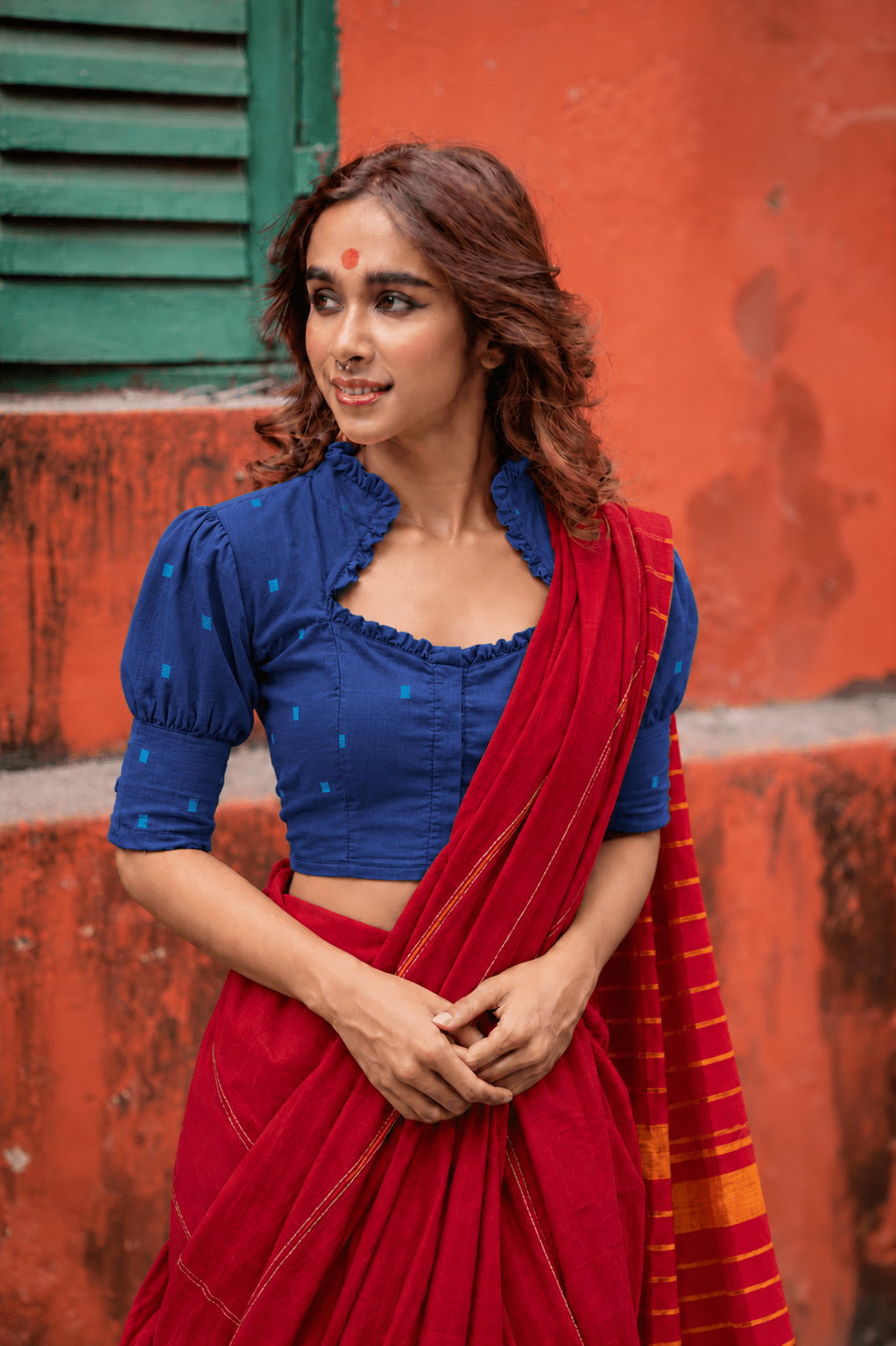 Sapphire Ruffle Blouse - Prathaa-weaving traditions