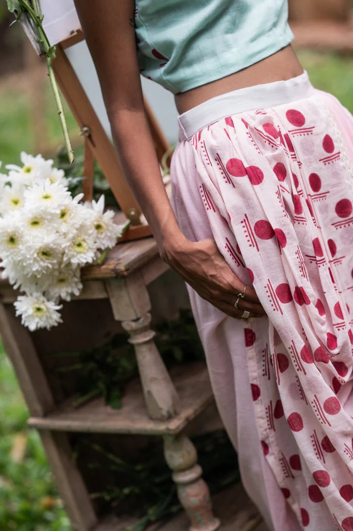 Set - In - cut Blouse with Dhoti Drape skirt - SNIGDHA - Prathaa - weaving traditions