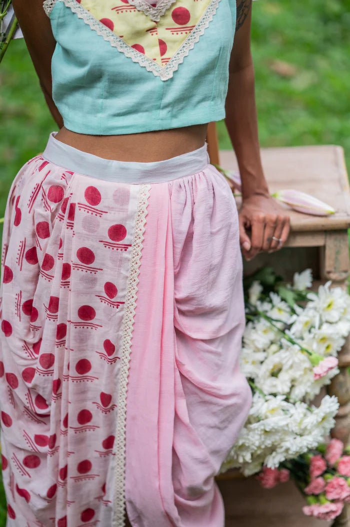 Set - In - cut Blouse with Dhoti Drape skirt - SNIGDHA - Prathaa - weaving traditions