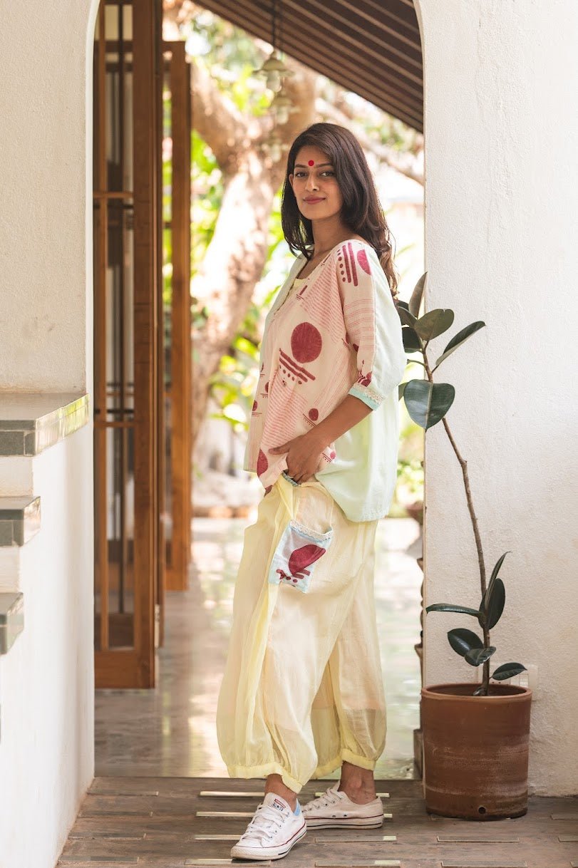 Set- Kaftan Top with Balloon Pants- SNIGDHA - Prathaa - weaving traditions