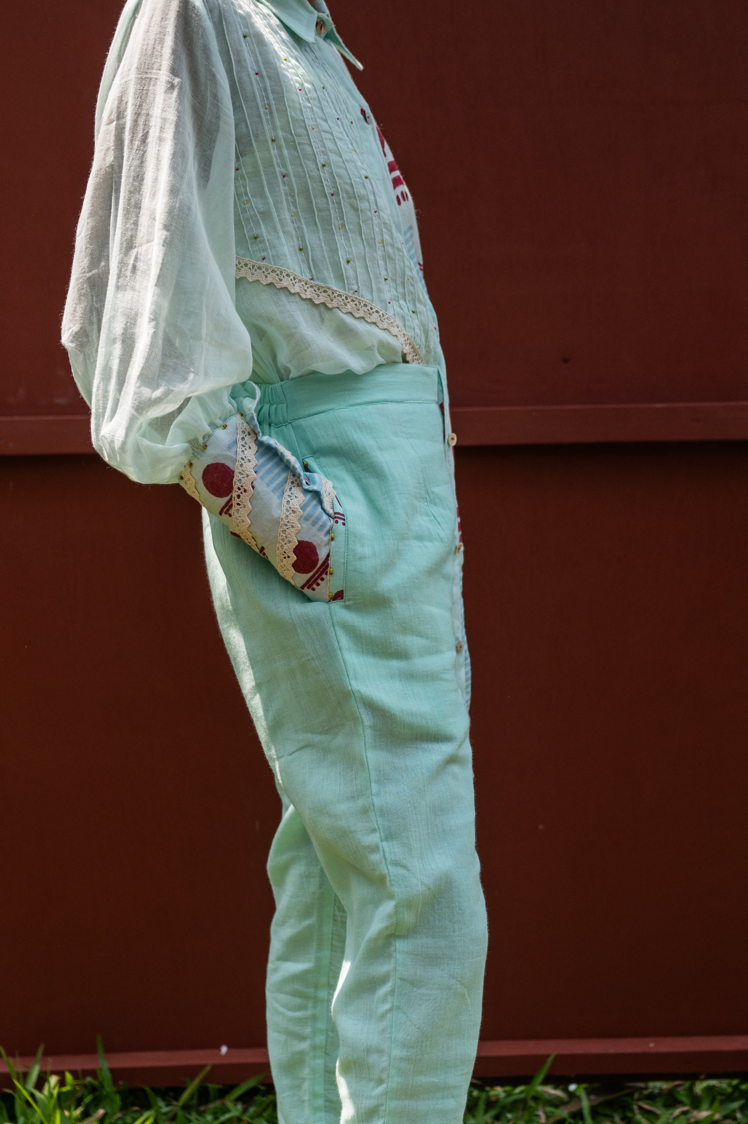 Set- Overlap shirt with Straight pants - SNIGDHA