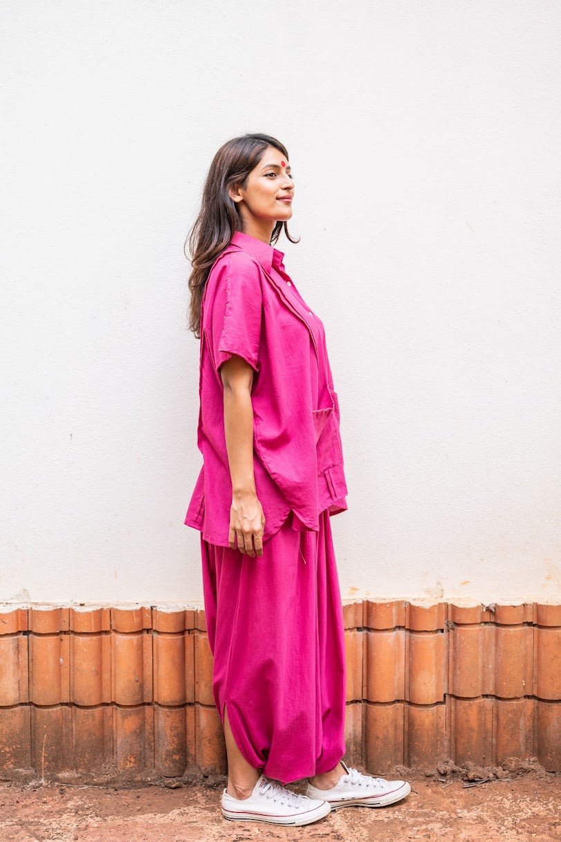 Set- Pink Mul Kaftan Dhoti - Prathaa - weaving traditions