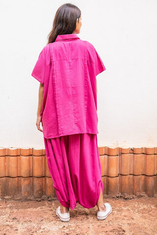Set- Pink Mul Kaftan Dhoti - Prathaa - weaving traditions