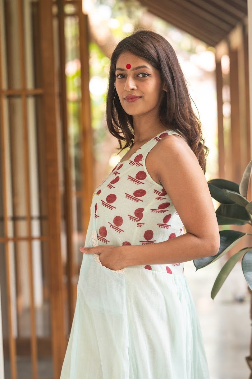 Sleeveless layered dress- SNIGDHA - Prathaa - weaving traditions