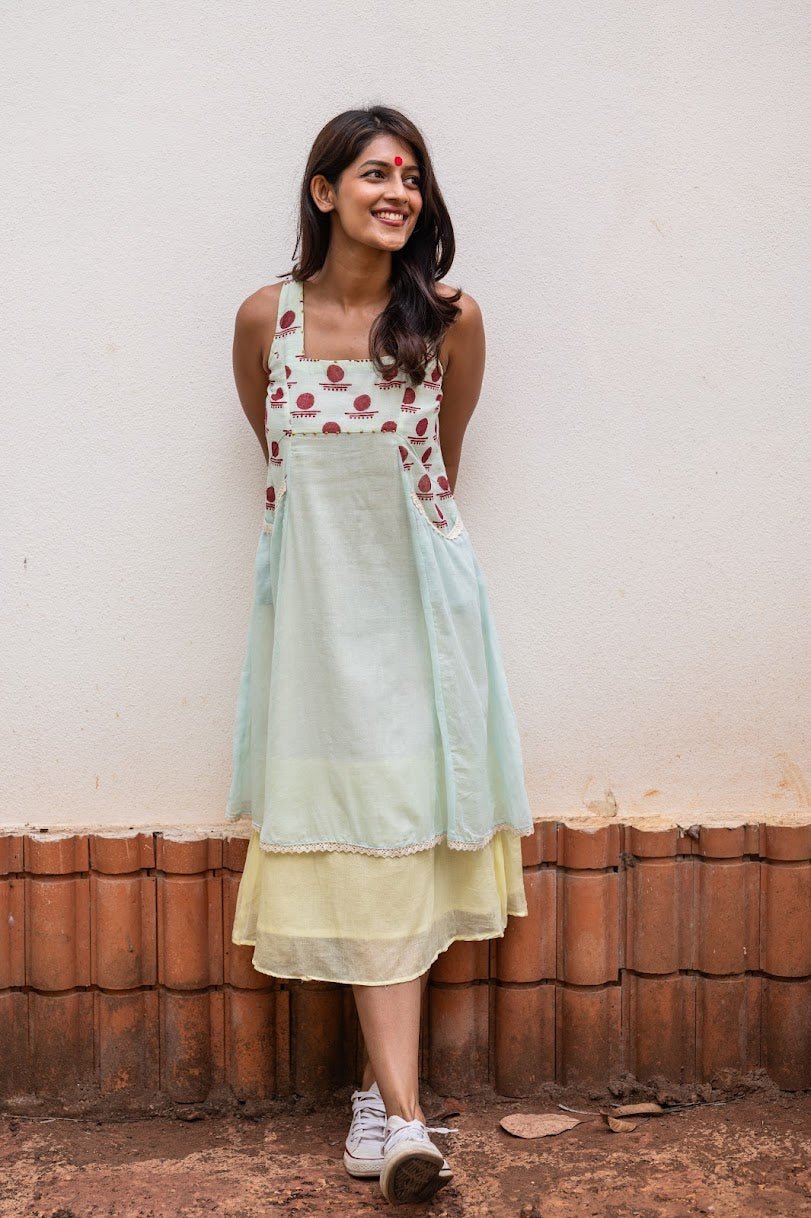 Sleeveless layered dress- SNIGDHA - Prathaa - weaving traditions