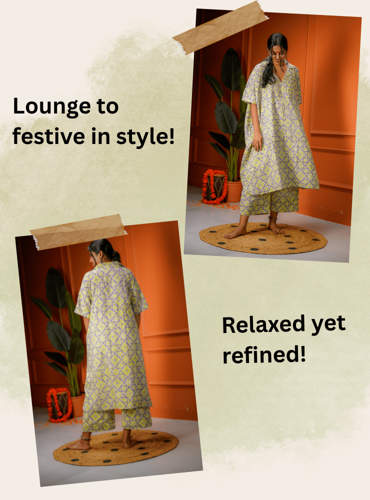 Taal Veda Set - Printed Batik Kaftan & Pant - Prathaa - weaving traditions