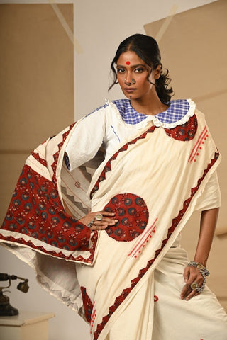 TB Ajrakh Saree - Prathaa - weaving traditions