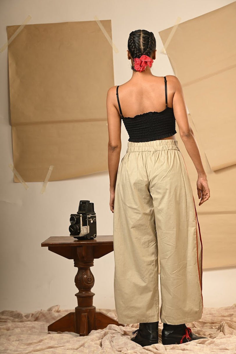 Beige Handloom Cotton Taana Baana Flared Pants image 5