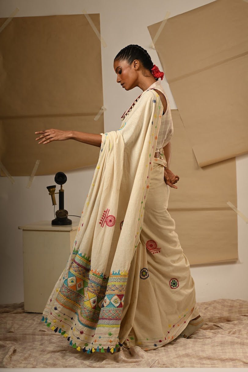 TB Off White Lambadi Saree - P