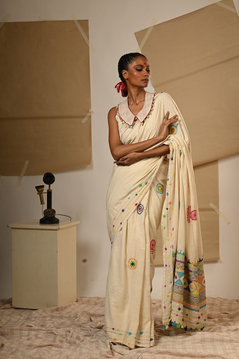 TB Off White Lambadi Saree - P