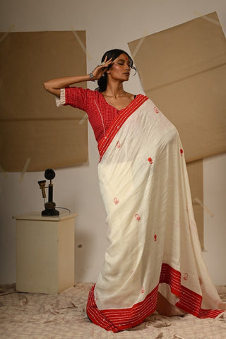 TB Shvet Saree - Linen - Prathaa - weaving traditions