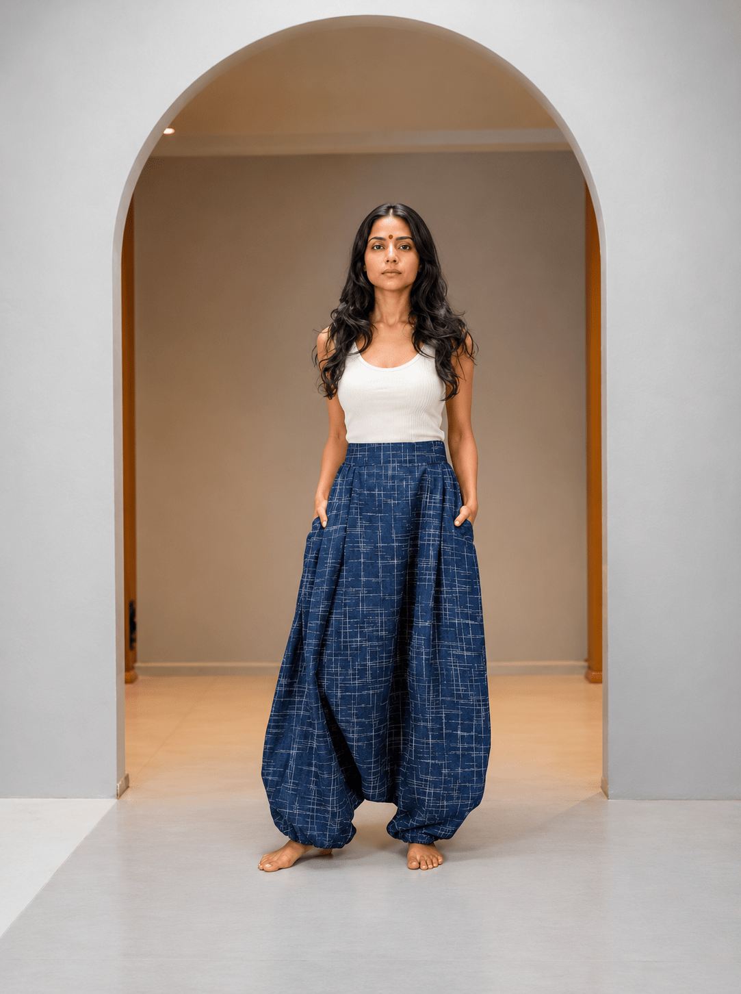 The INDIGO GRID unisex HAREM - Prathaa-weaving traditions