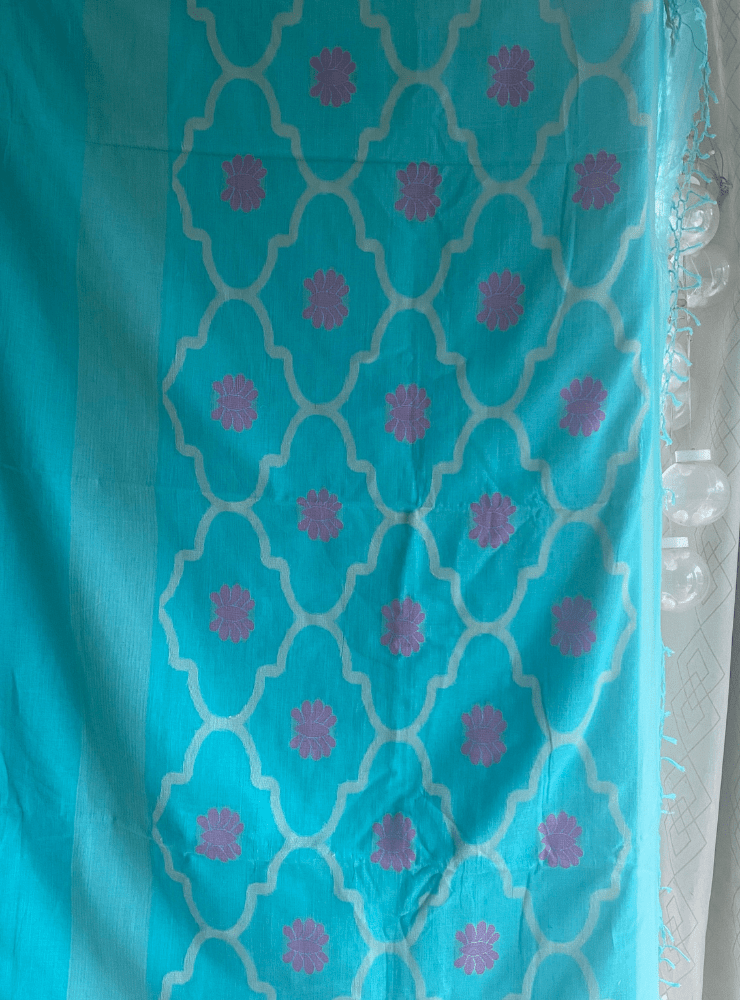 Turquoise & Pink Jamdani Saree - Prathaa - weaving traditions