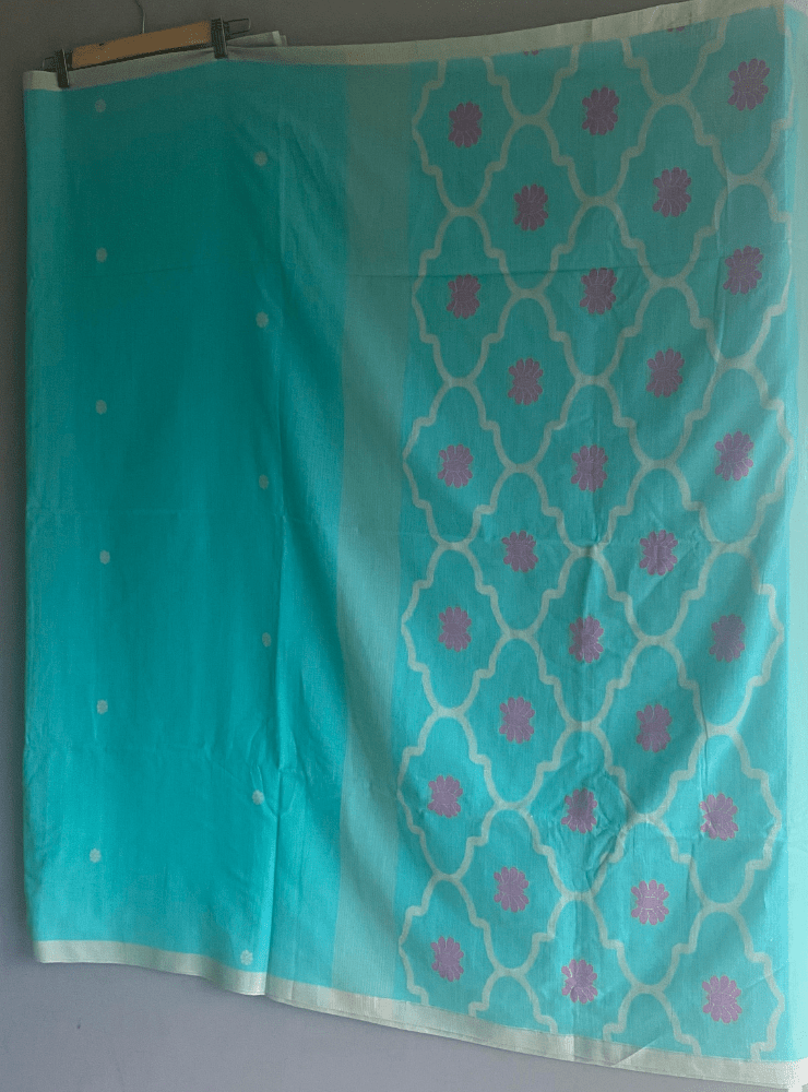 Turquoise & Pink Jamdani Saree - Prathaa - weaving traditions