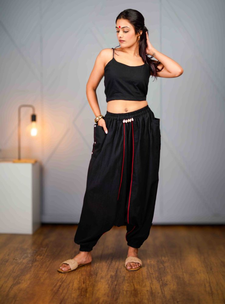 Veer – Black Drop Crotch Pant - Prathaa - weaving traditions