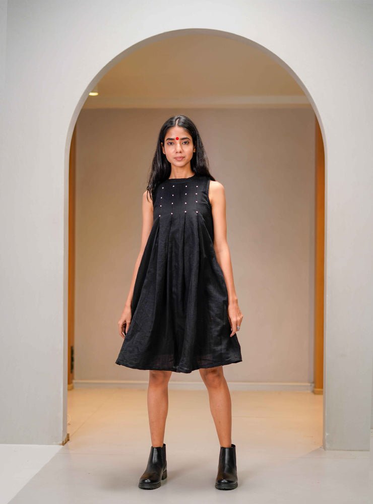 White Handloom Cotton A - Line Arya Dress - Prathaa - weaving traditions