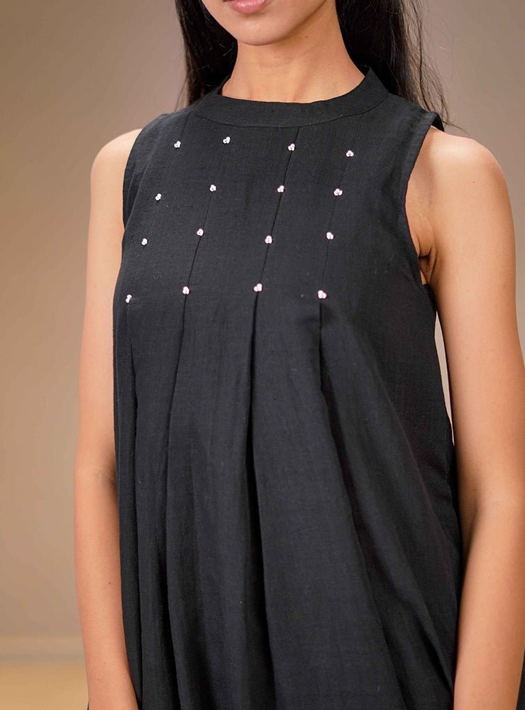 White Handloom Cotton A - Line Arya Dress - Prathaa - weaving traditions