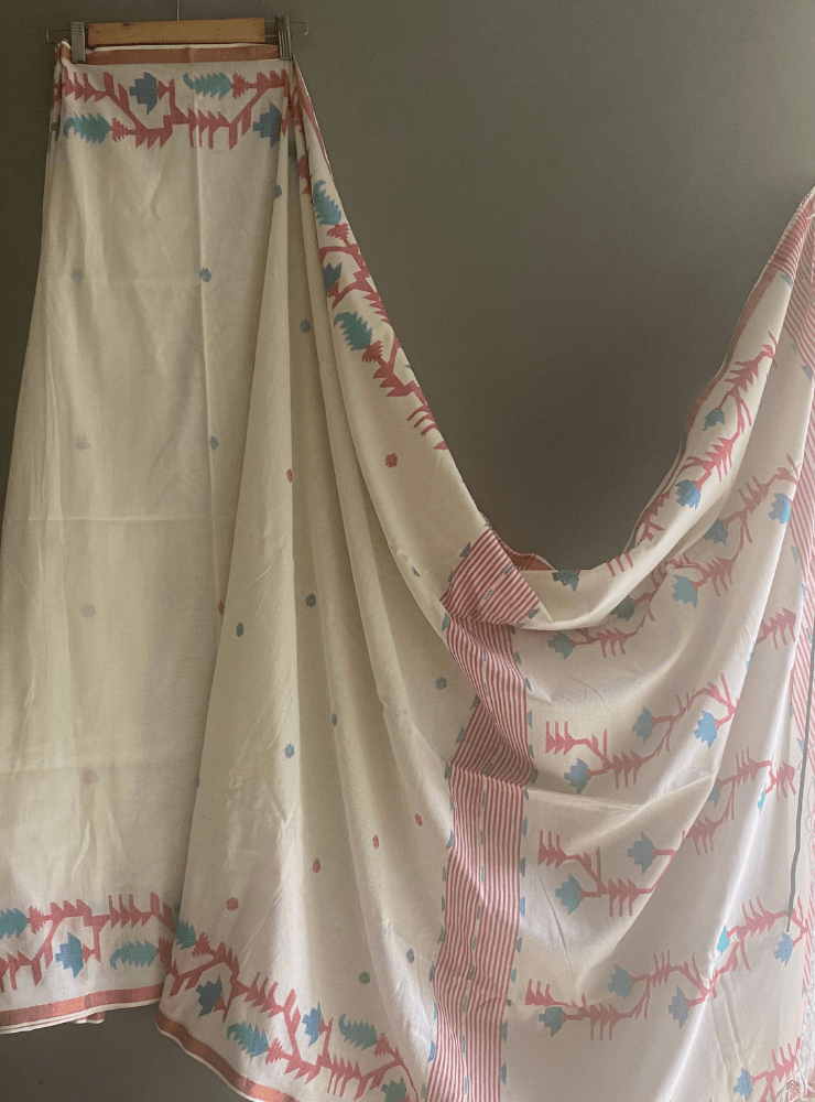 White Jamdani Saree - Prathaa - weaving traditions