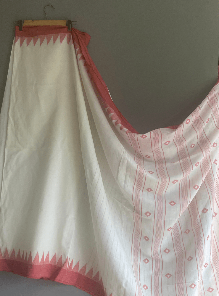 White Red Jamdani Saree - Prathaa - weaving traditions