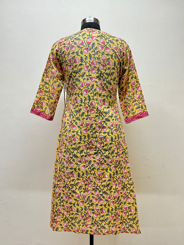 Yellow Floral Angrakha Tunic - Prathaa - weaving traditions