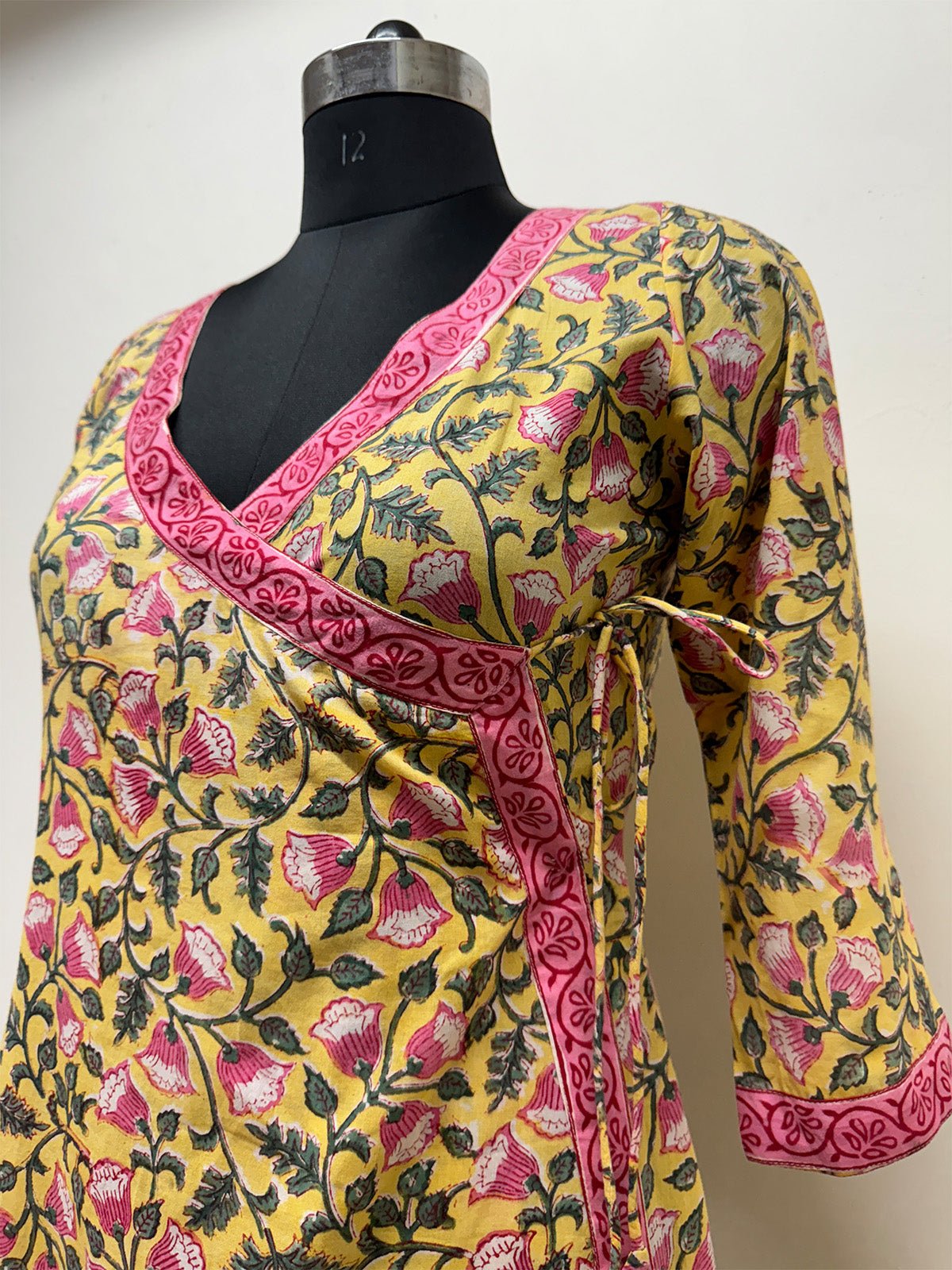 Yellow Floral Angrakha Tunic - Prathaa - weaving traditions