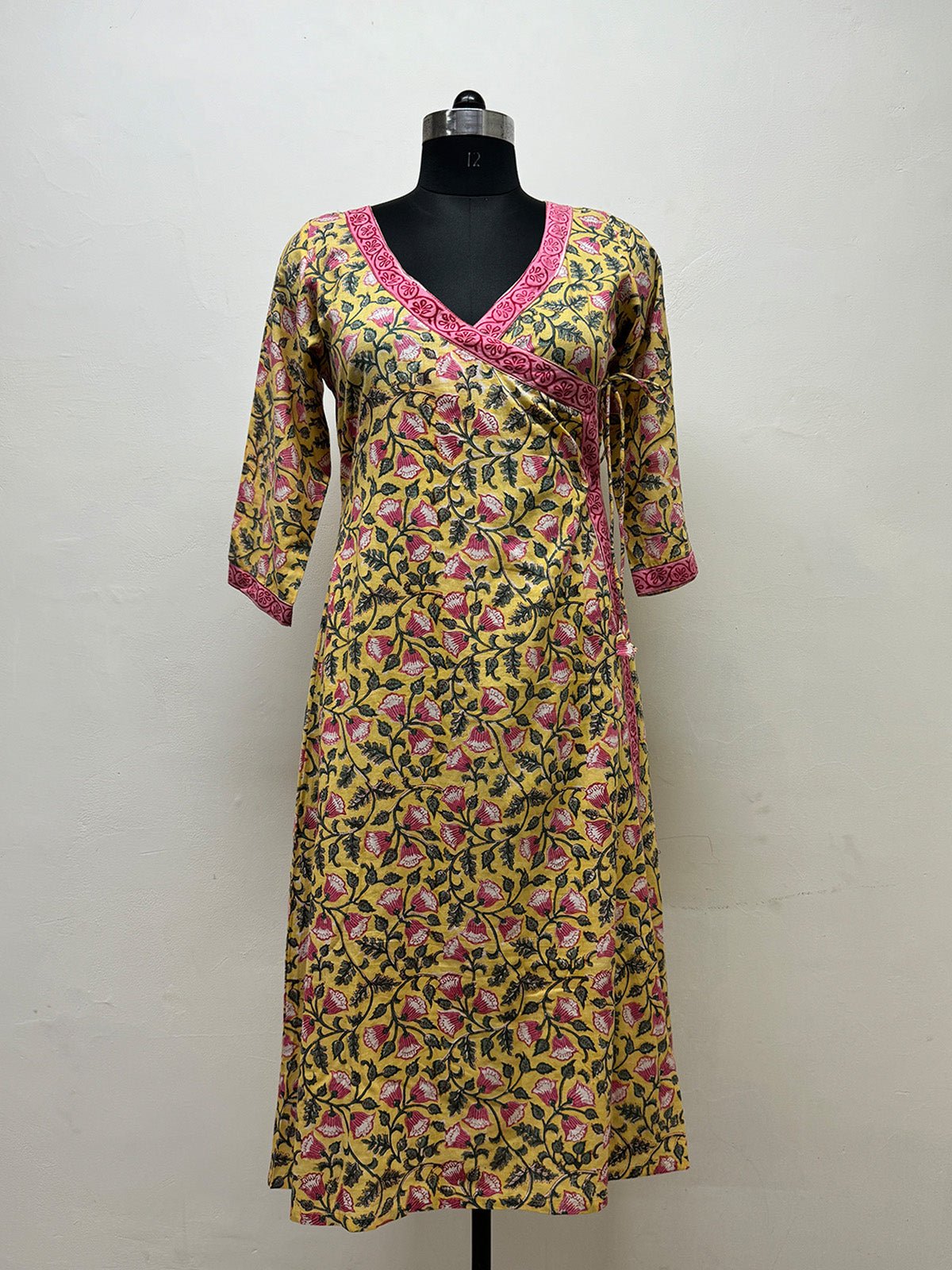 Yellow Floral Angrakha Tunic - Prathaa - weaving traditions