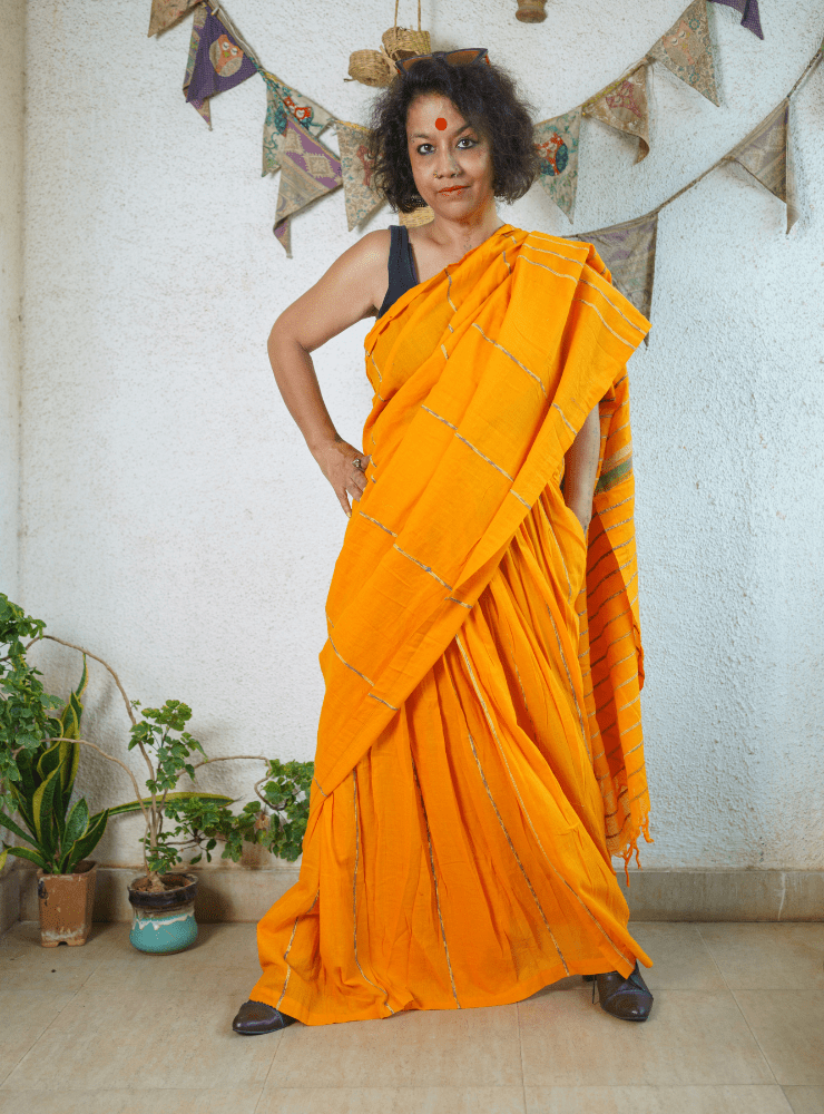Yellow Khesh Skirt Saree - Prathaa - weaving traditions