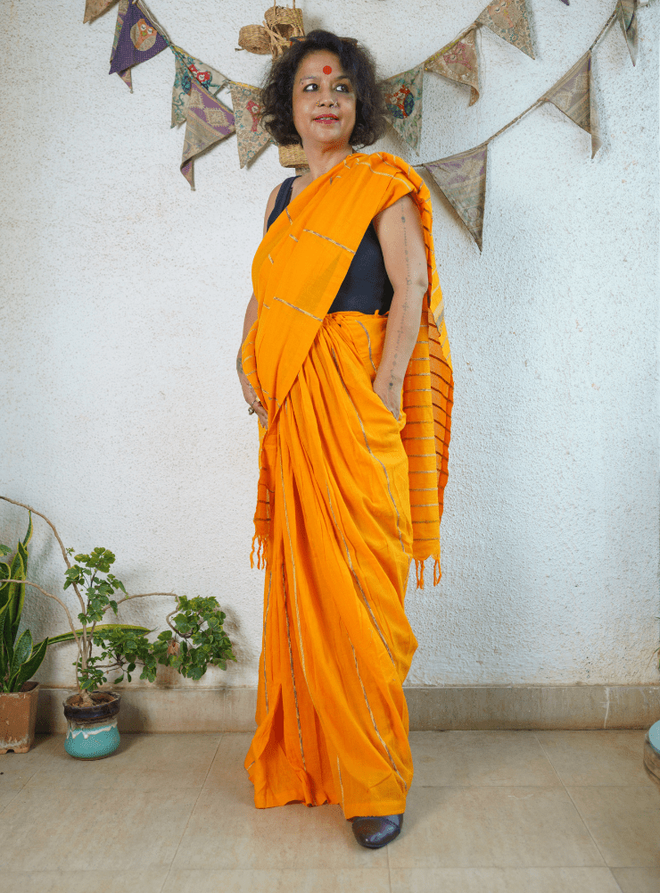Yellow Khesh Skirt Saree - Prathaa - weaving traditions