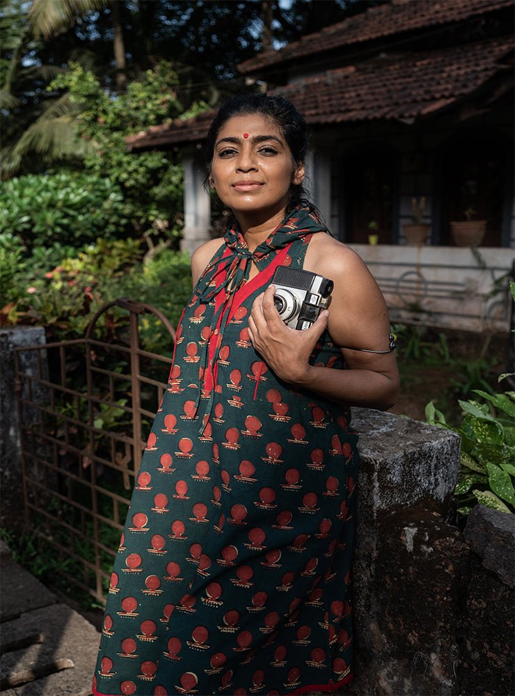 Bawra: Green Bindi Racer Back Dress:-PRATHAA