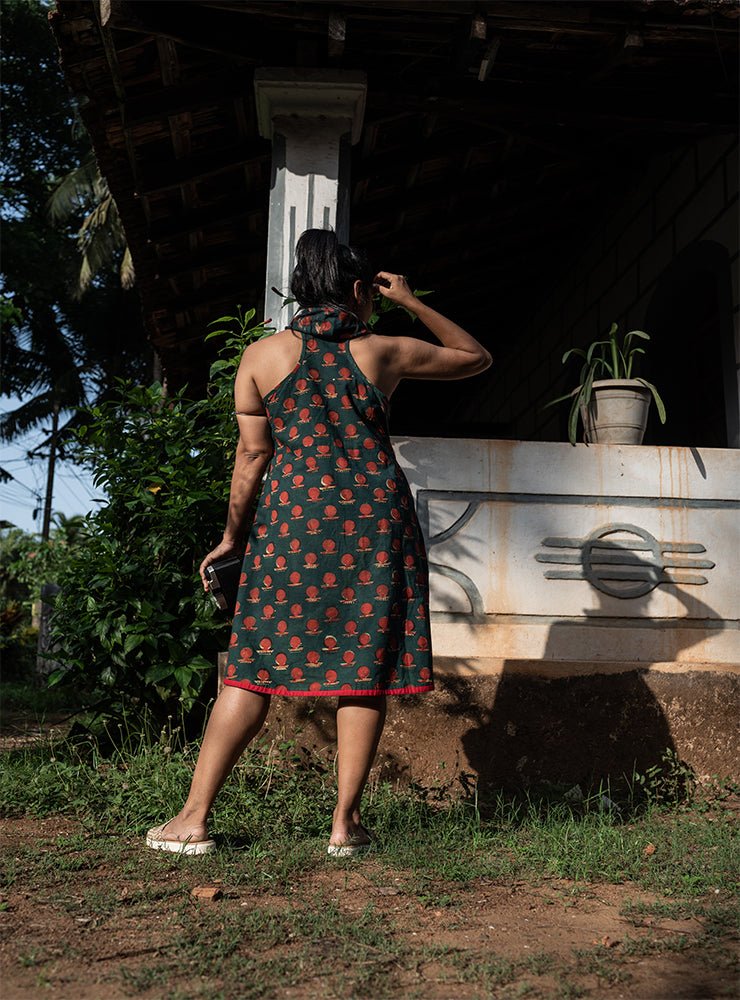 Bawra: Green Bindi Racer Back Dress:-PRATHAA