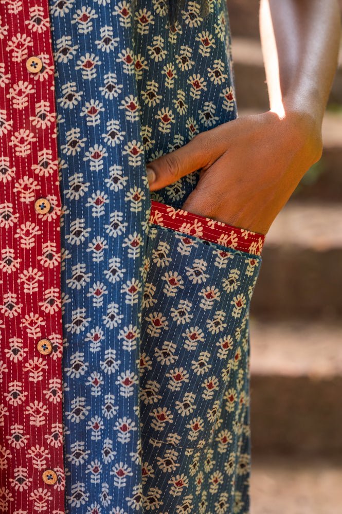 Half and half block printed Dress - Prathaa - weaving traditions