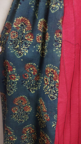 'Rang Tunic Skirt Co-ord Set'' Red Handloom Cotton Gathered Tunic Skirt-PRATHAA