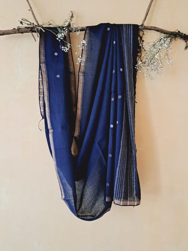 One of it’s Kind- Indigo Jamdani Dupatta - Prathaa - weaving traditions