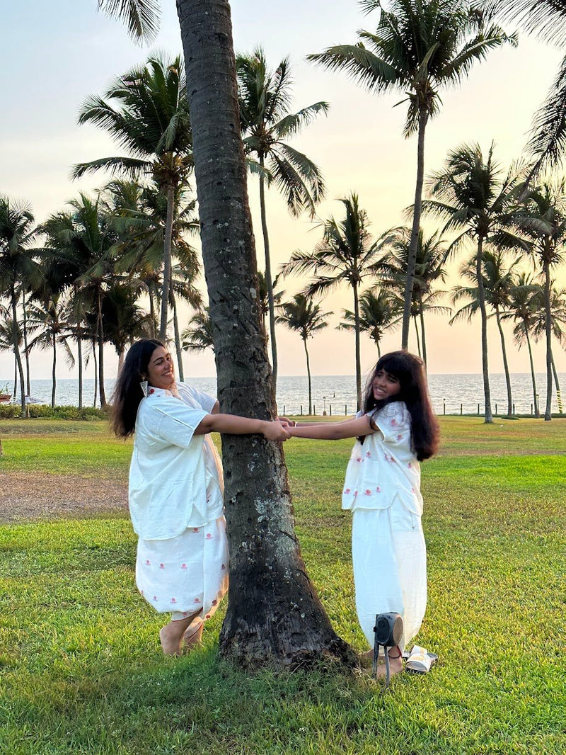 Red Handloom Twinning Kaftan Dhoti Set