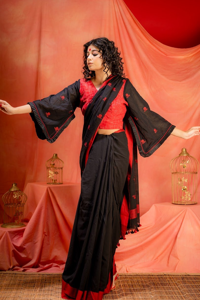 Saanjh: Jamdani flared sleeves blouse; Prathaa