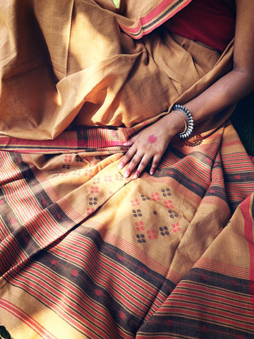 One of it’s Kind- Brown Jamdani Saree - Prathaa - weaving traditions