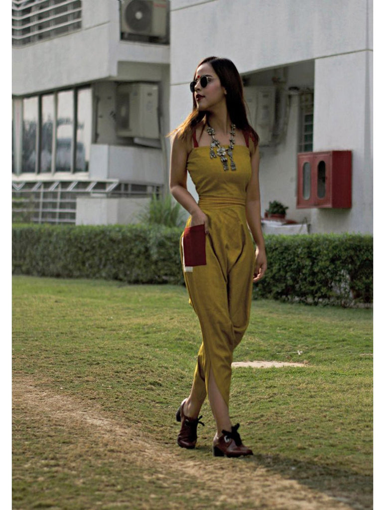 Dress - Kala cotton mustard Jumpsuit - Prathaa