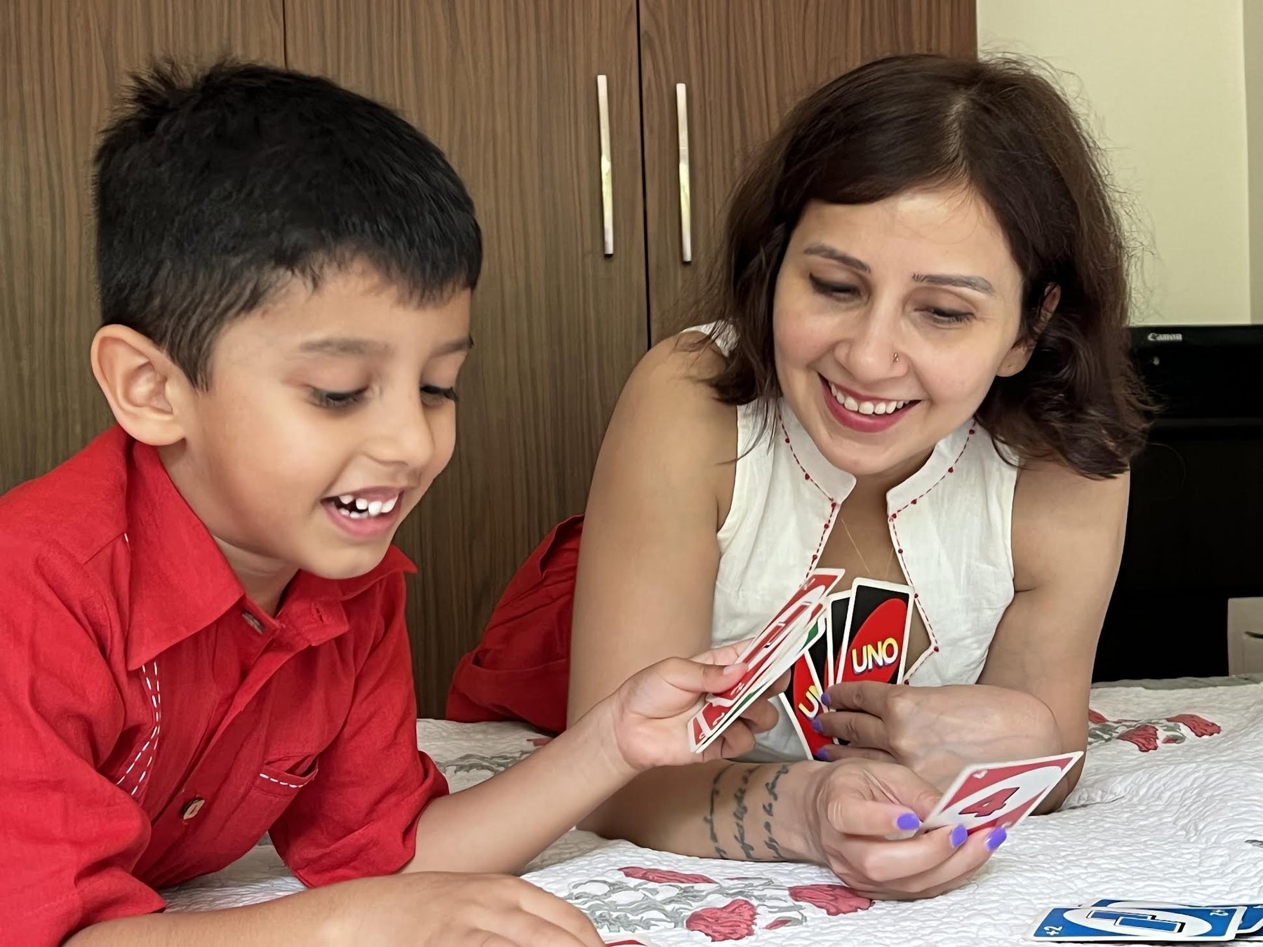 Red Cotton Mother-Son Duo Set