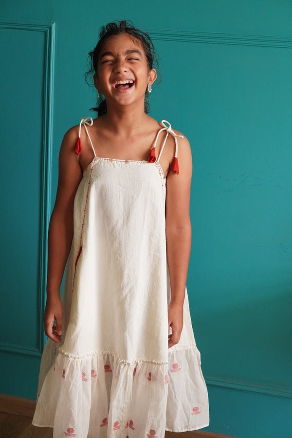 Shvet Kids- Maxi dress | Comfortable Handloom white Maxi Dress for Girls | Prathaa