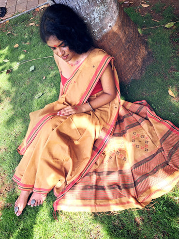 One of it’s Kind- Brown Jamdani Saree - Prathaa - weaving traditions