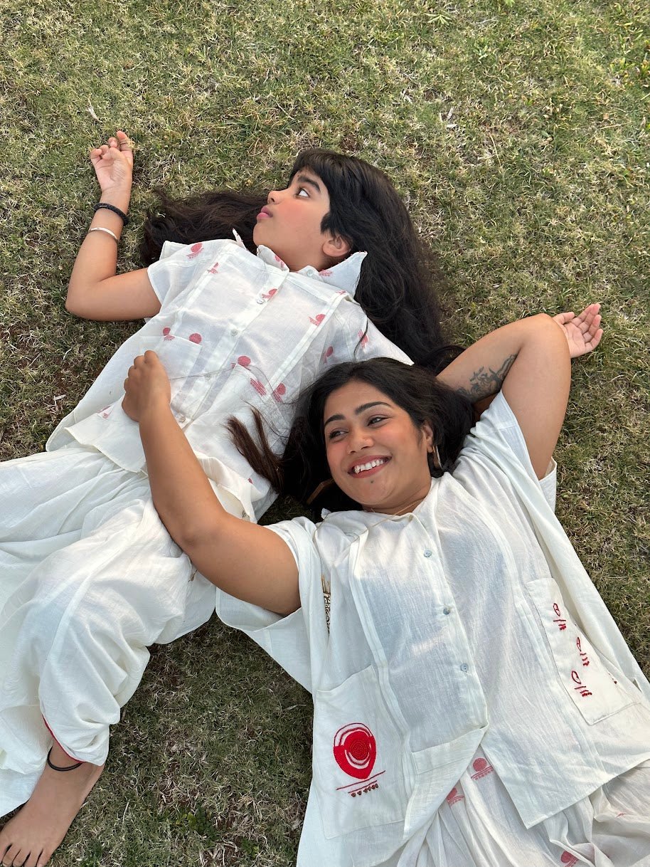 Twinning set- Mother Daughter Kaftan Dhoti set - Prathaa - weaving traditions