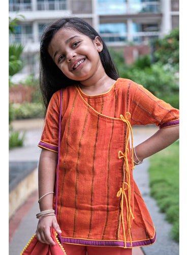 Kids Orange Khesh Overlapped Kurti - Prathaa - weaving traditions
