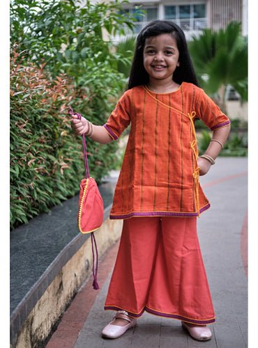 Kids Handloom Angrakha and Palazzo Festive Set - Prathaa - weaving traditions