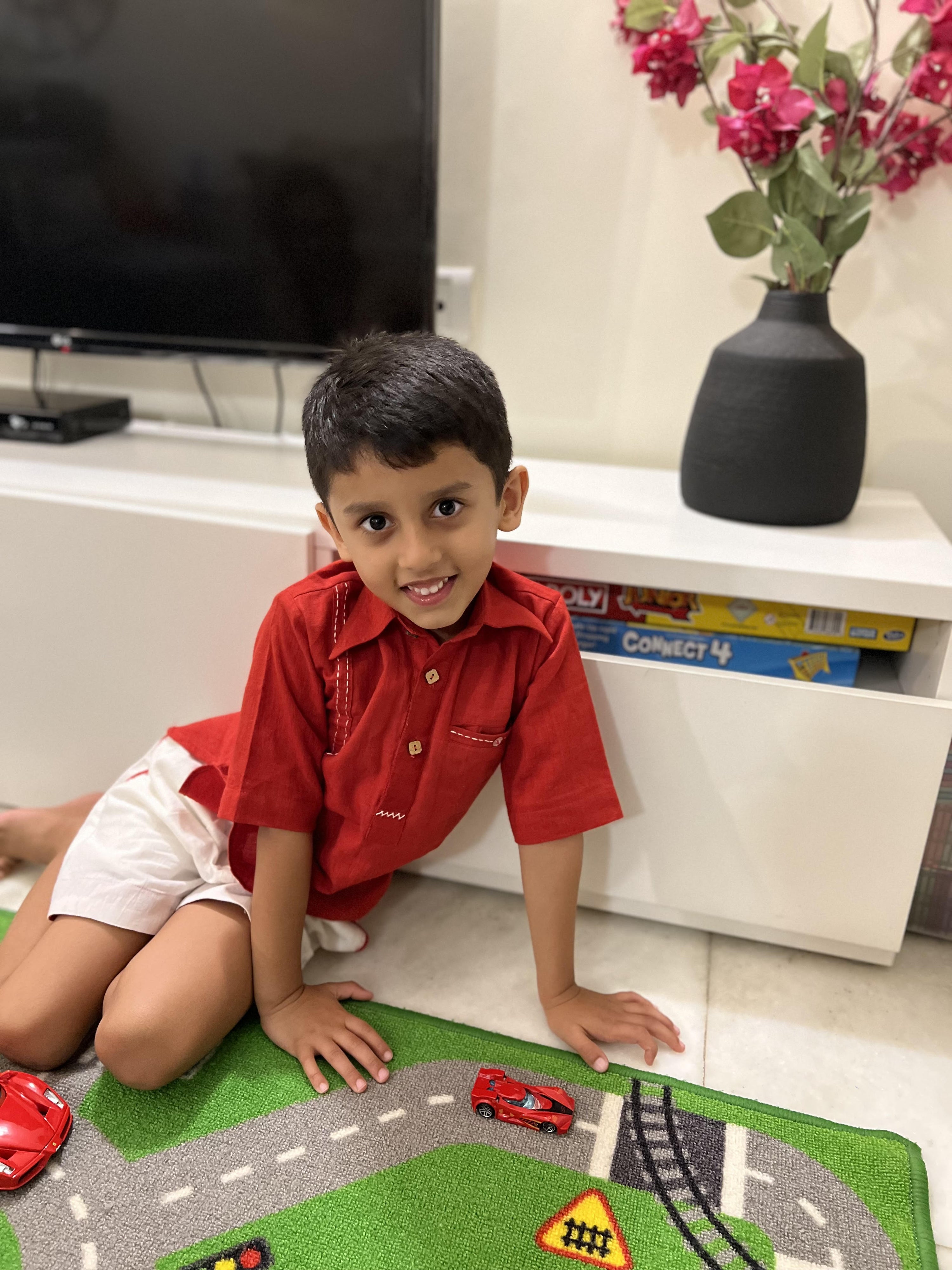 Red Cotton Mother-Son Duo Set thumbnail 2