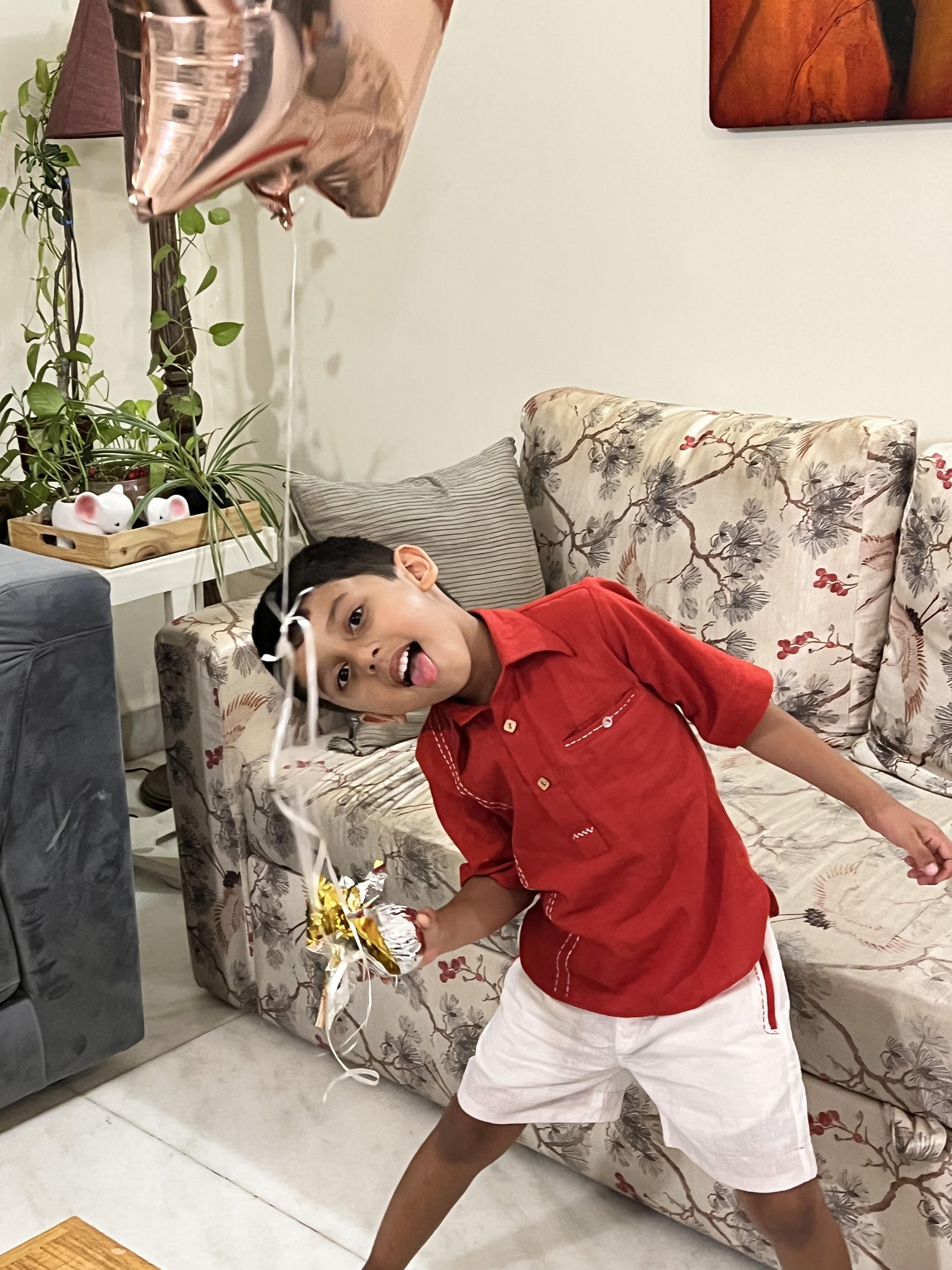 Red Cotton Mother-Son Duo Set thumbnail 3